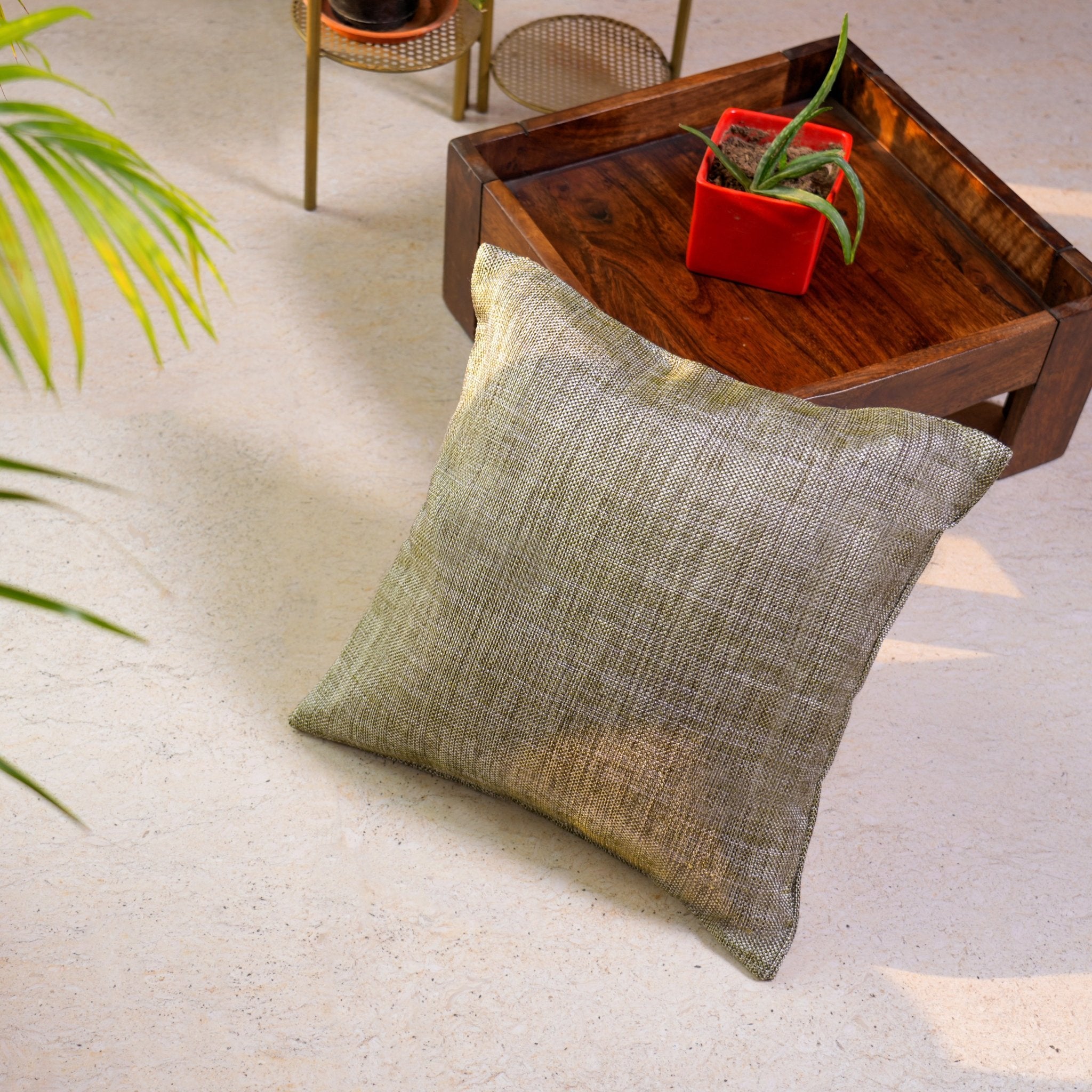 Jute Essence Olive Cushion Covers, Pack of 2, 16" x 16" - Coral Slub -